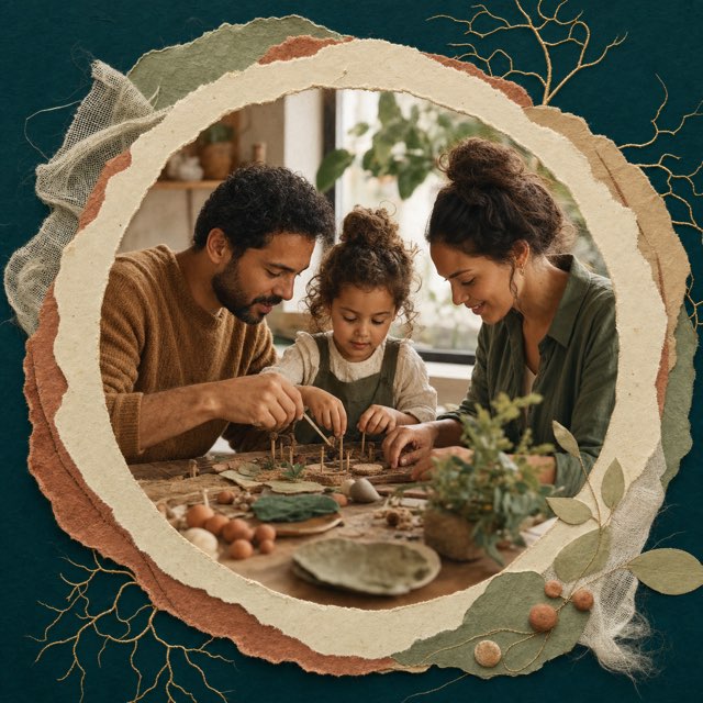 A family cooperating on a shared hands-on project