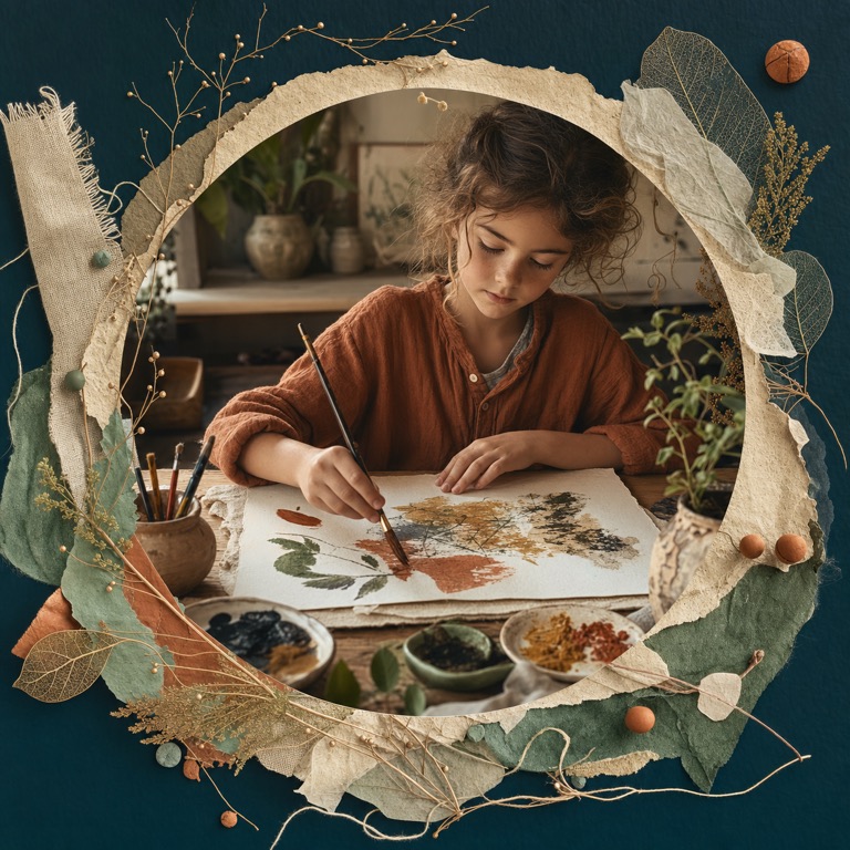 A child painting thoughtfully at a warm home workspace